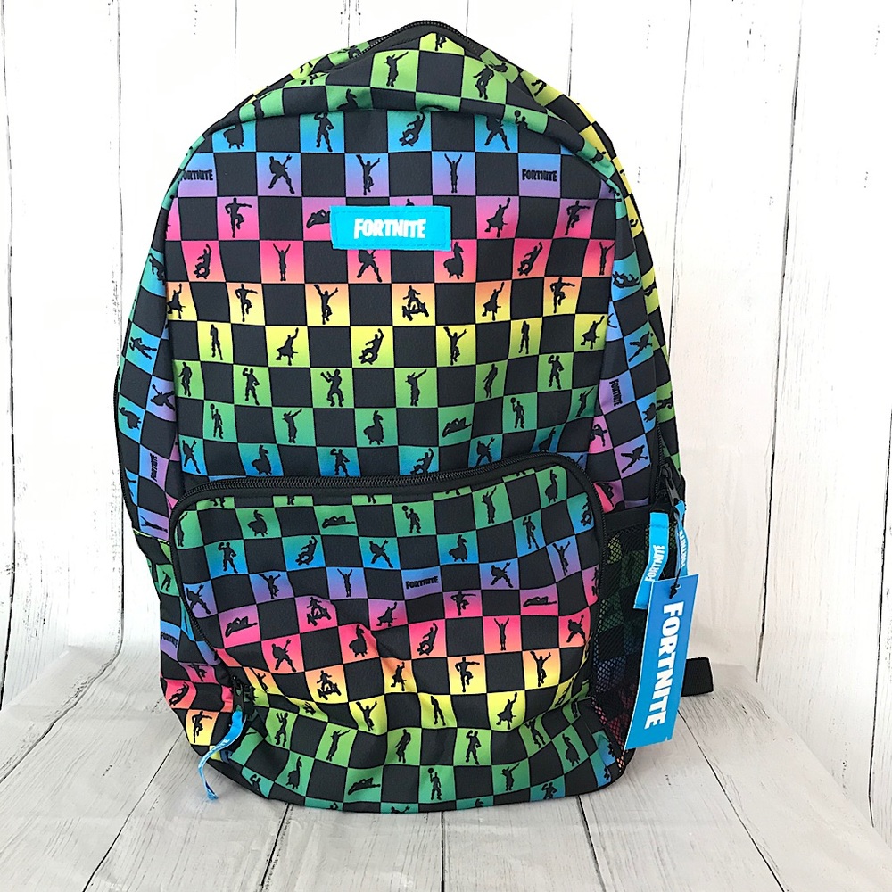 Fortnite Amplify Rainbow Checkered Backpack - 18" School Bag NWT